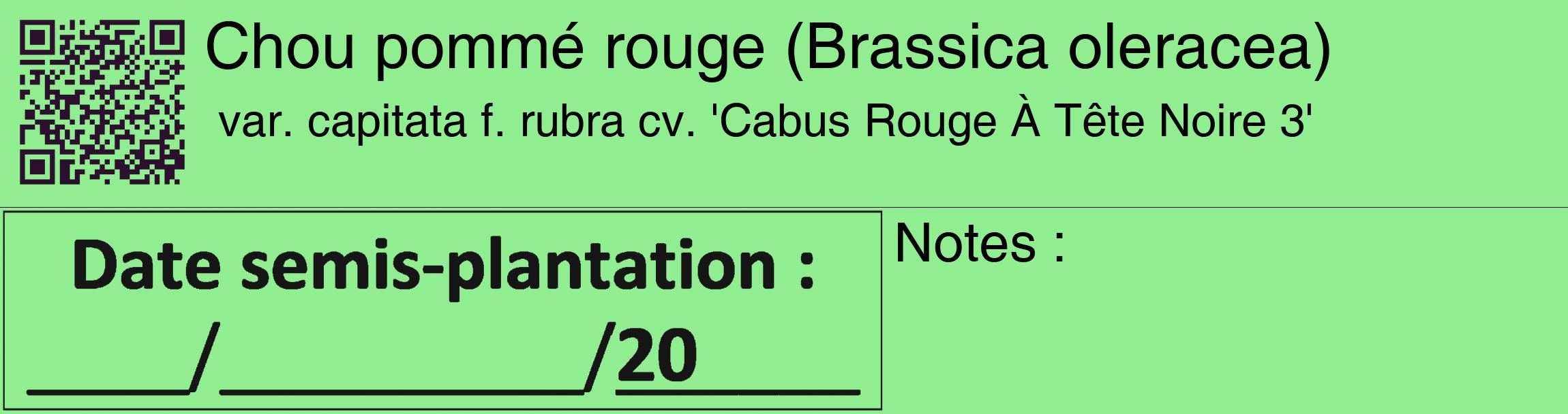 Étiquette de : Brassica oleracea var. capitata f. rubra cv. 'Cabus Rouge À Tête Noire 3' - format c - style noire15_basique_basiquehel avec qrcode et comestibilité