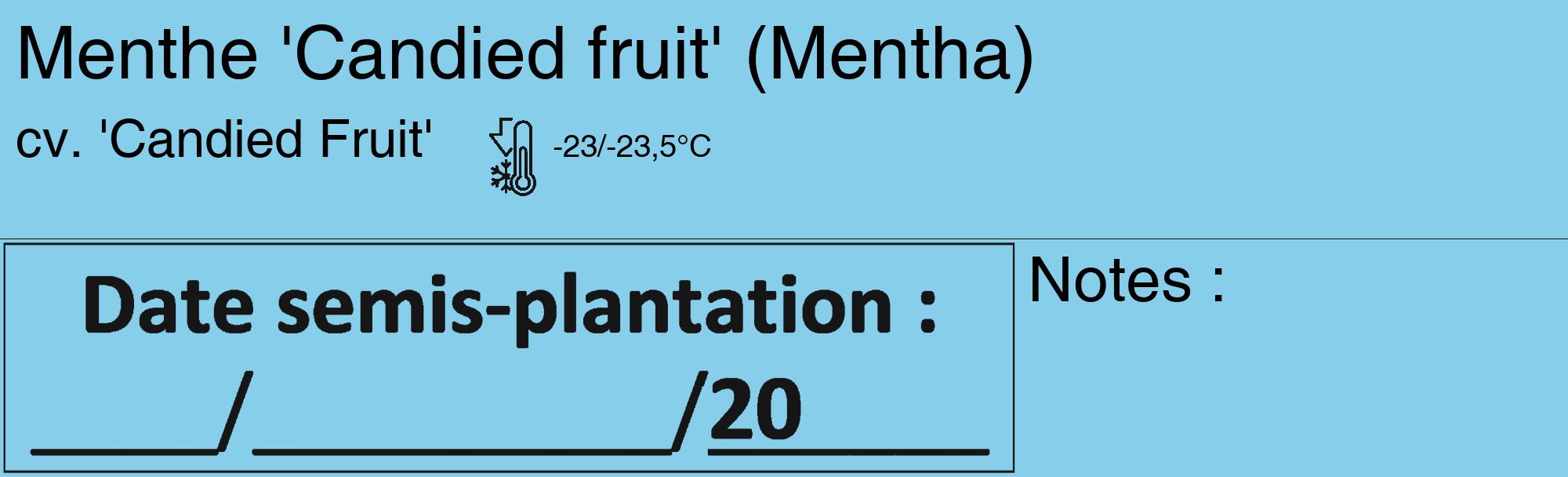 Étiquette de : Mentha cv. 'Candied Fruit' - format c - style noire1_basique_basiquehel avec comestibilité
