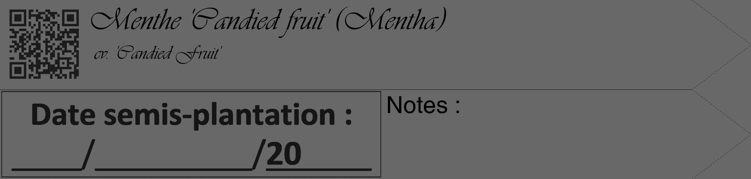 Étiquette de : Mentha cv. 'Candied Fruit' - format c - style noire43_simple_simpleviv avec qrcode et comestibilité