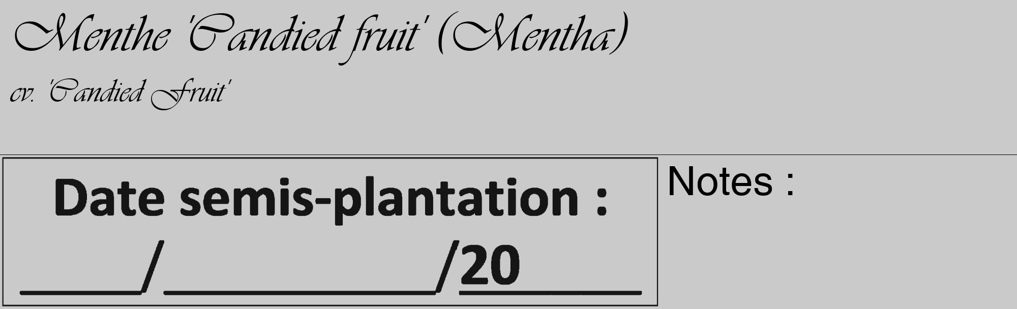 Étiquette de : Mentha cv. 'Candied Fruit' - format c - style noire21_basique_basiqueviv avec comestibilité