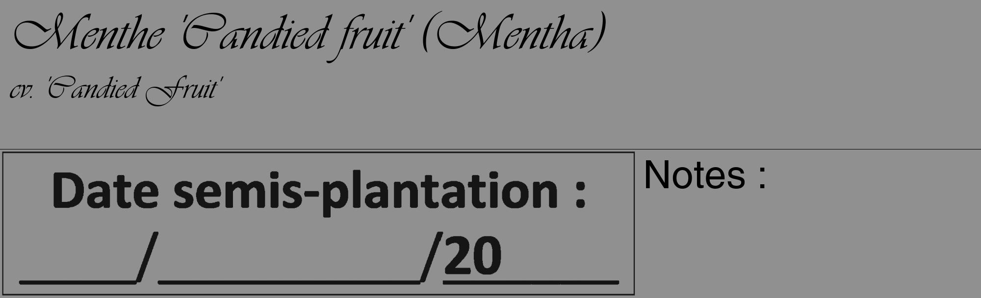 Étiquette de : Mentha cv. 'Candied Fruit' - format c - style noire4_basique_basiqueviv avec comestibilité