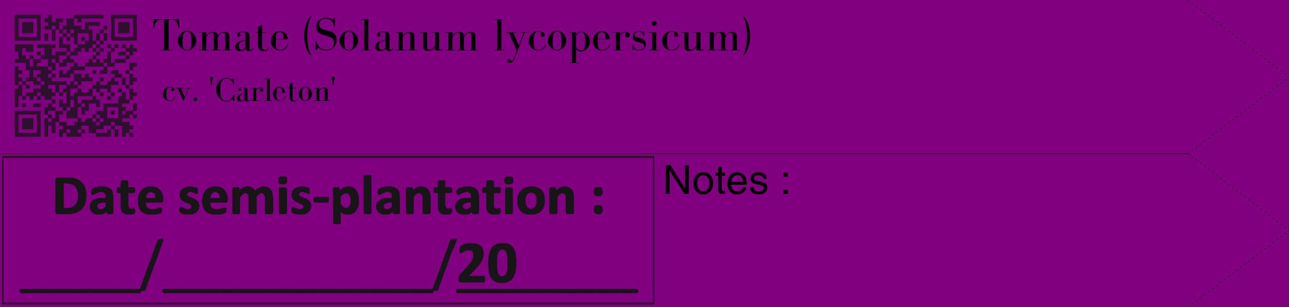 Étiquette de : Solanum lycopersicum cv. 'Carleton' - format c - style noire46_simple_simplebod avec qrcode et comestibilité