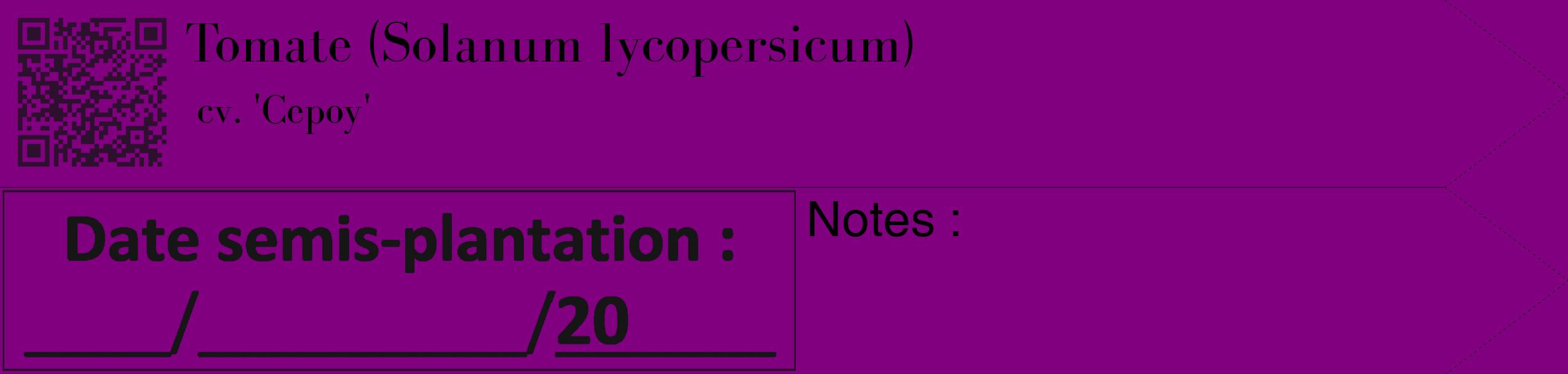 Étiquette de : Solanum lycopersicum cv. 'Cepoy' - format c - style noire46_simple_simplebod avec qrcode et comestibilité