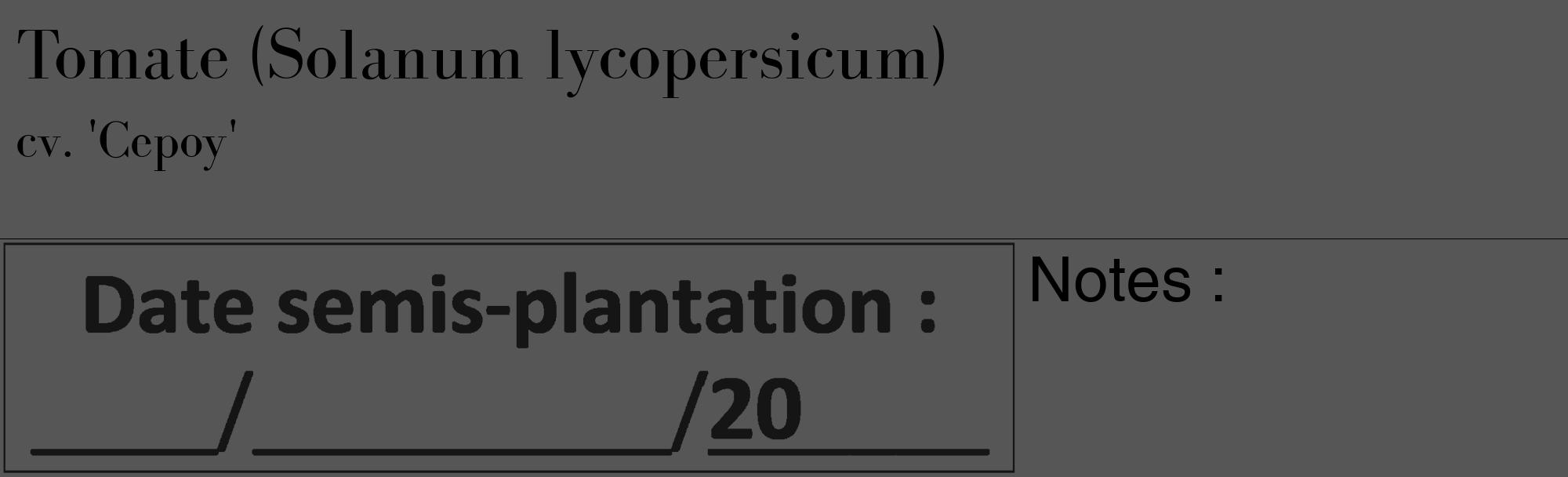 Étiquette de : Solanum lycopersicum cv. 'Cepoy' - format c - style noire45_basique_basiquebod avec comestibilité