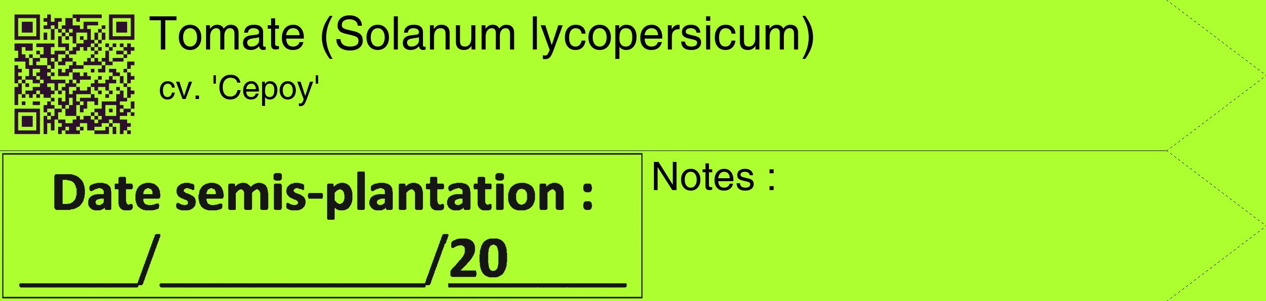 Étiquette de : Solanum lycopersicum cv. 'Cepoy' - format c - style noire17_simple_simplehel avec qrcode et comestibilité