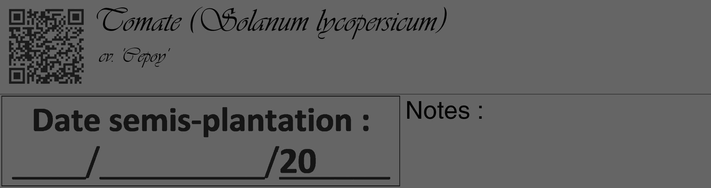 Étiquette de : Solanum lycopersicum cv. 'Cepoy' - format c - style noire32_basique_basiqueviv avec qrcode et comestibilité