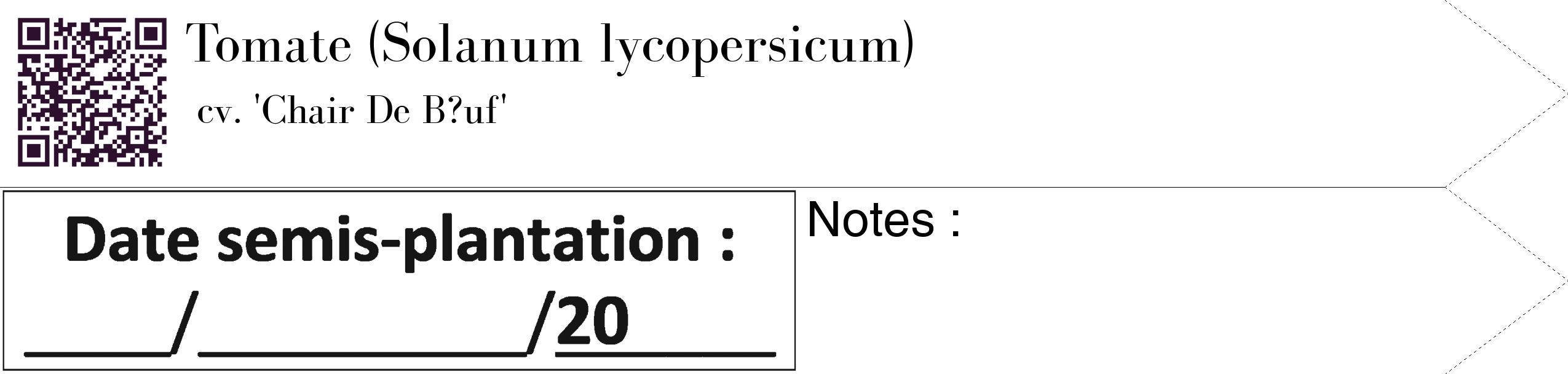 Étiquette de : Solanum lycopersicum cv. 'Chair De B?uf' - format c - style noire60_simple_simplebod avec qrcode et comestibilité