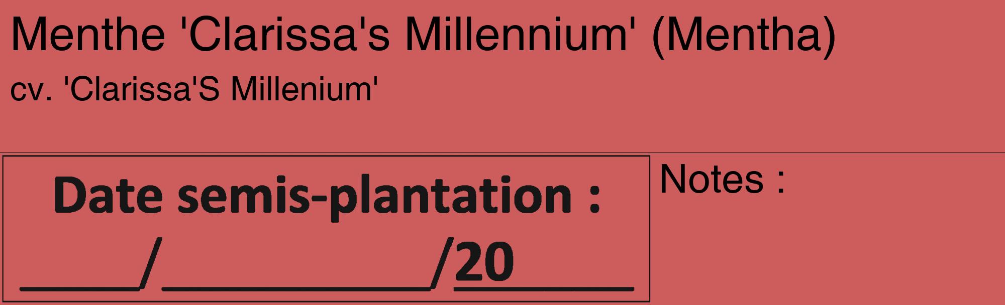Étiquette de : Mentha cv. 'Clarissa'S Millenium' - format c - style noire35_basique_basiquehel avec comestibilité