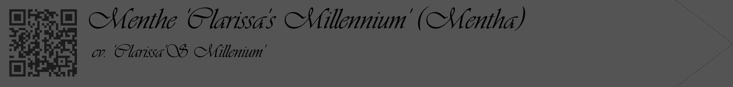 Étiquette de : Mentha cv. 'Clarissa'S Millenium' - format c - style noire30simple_basique_basiqueviv avec qrcode et comestibilité