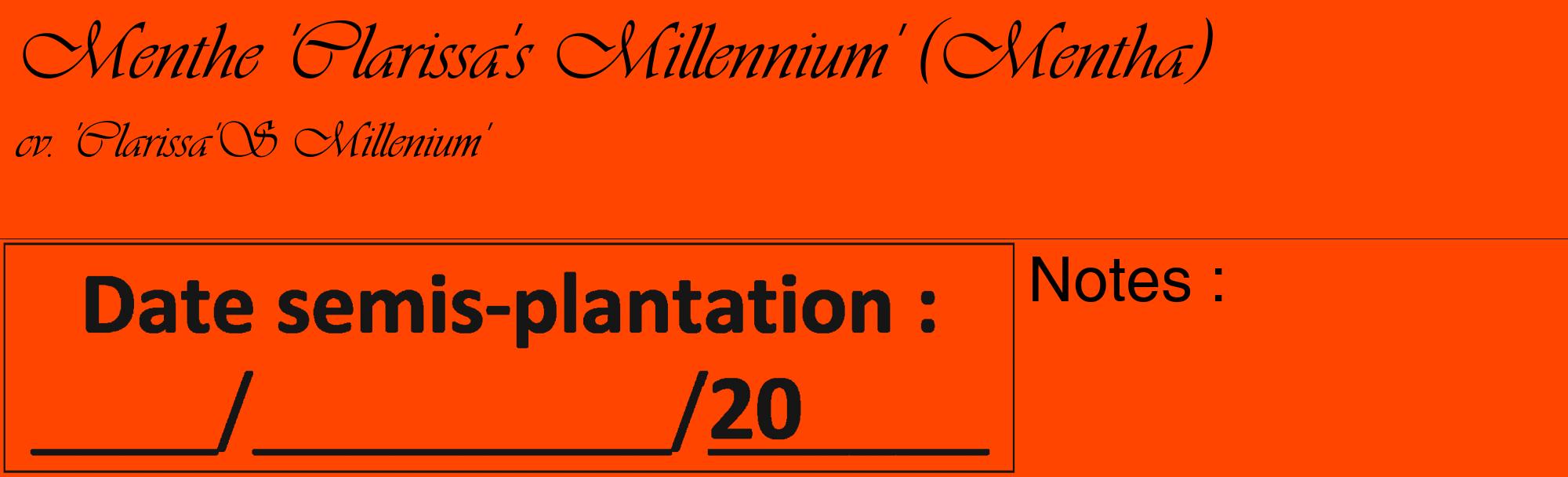 Étiquette de : Mentha cv. 'Clarissa'S Millenium' - format c - style noire26_basique_basiqueviv avec comestibilité