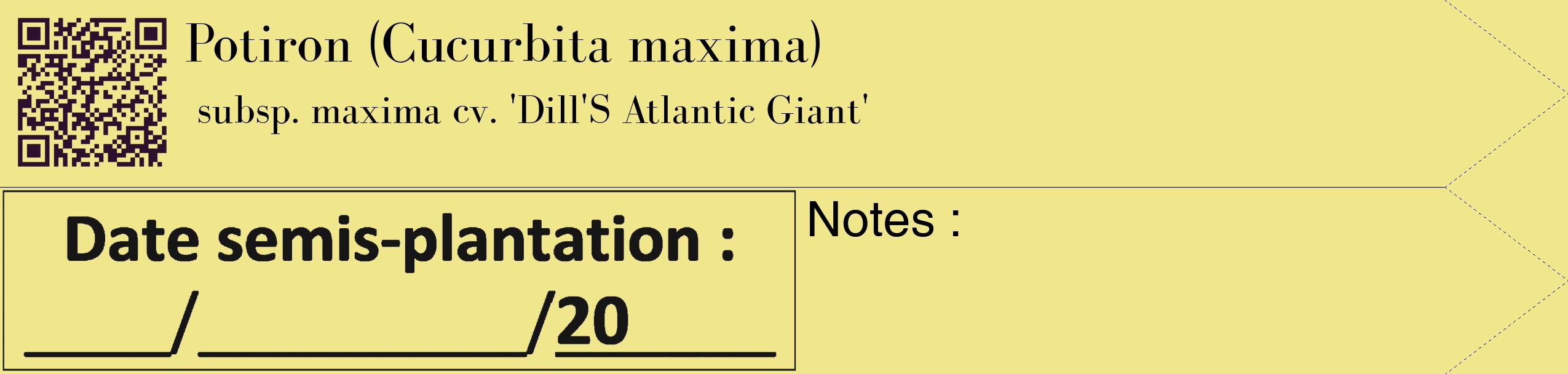 Étiquette de : Cucurbita maxima subsp. maxima cv. 'Dill'S Atlantic Giant' - format c - style noire20_simple_simplebod avec qrcode et comestibilité