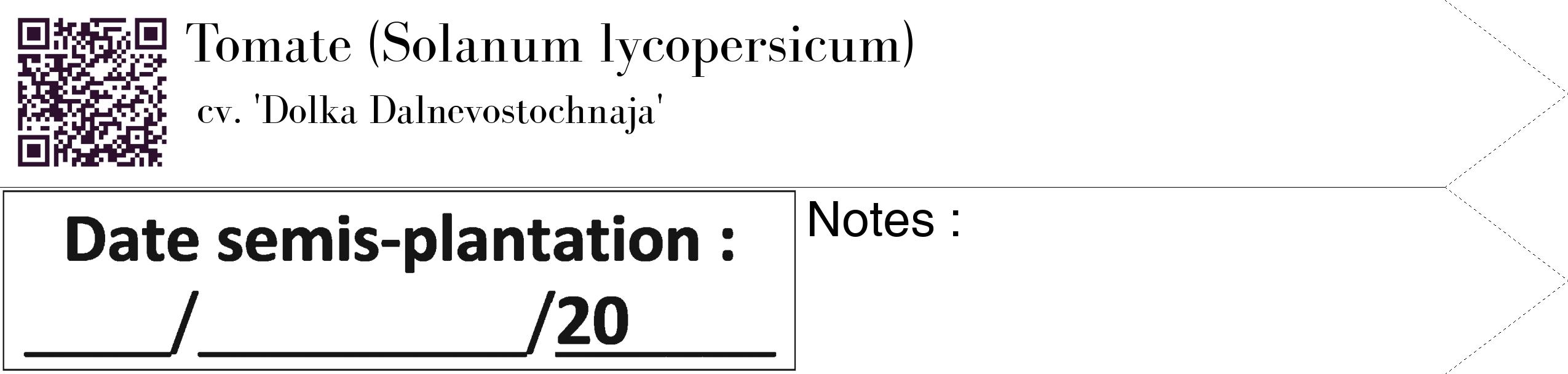 Étiquette de : Solanum lycopersicum cv. 'Dolka Dalnevostochnaja' - format c - style noire60_simple_simplebod avec qrcode et comestibilité