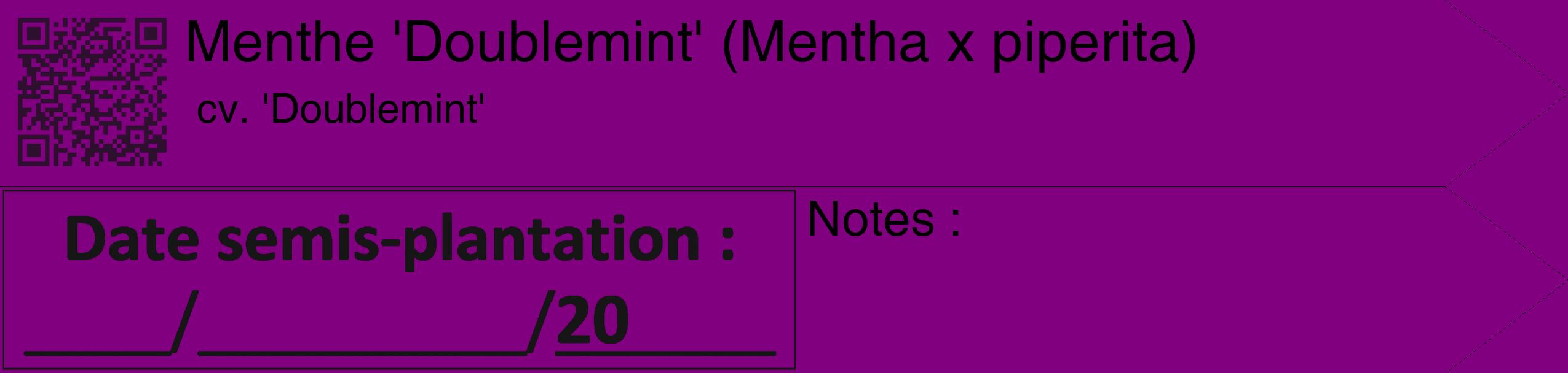 Étiquette de : Mentha x piperita cv. 'Doublemint' - format c - style noire46_simple_simplehel avec qrcode et comestibilité