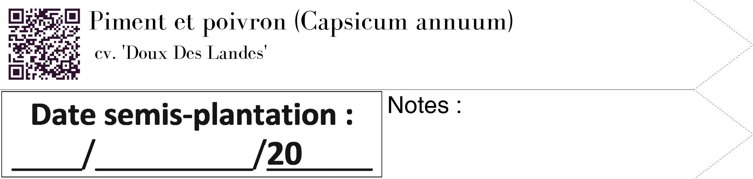 Étiquette de : Capsicum annuum cv. 'Doux Des Landes' - format c - style noire60_simple_simplebod avec qrcode et comestibilité
