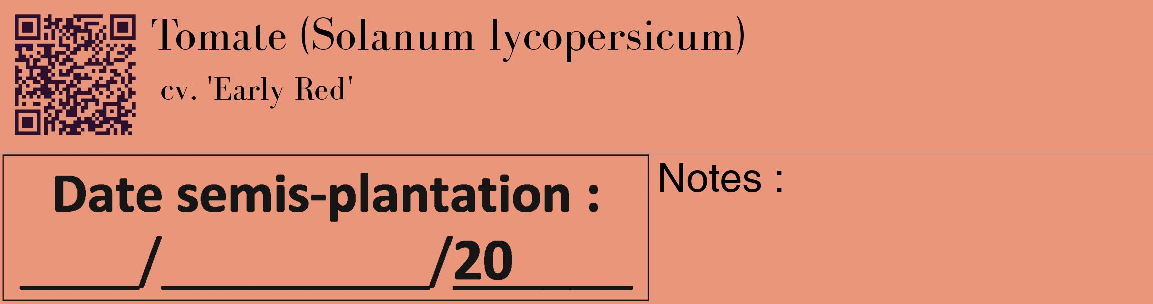Étiquette de : Solanum lycopersicum cv. 'Early Red' - format c - style noire37_basique_basiquebod avec qrcode et comestibilité