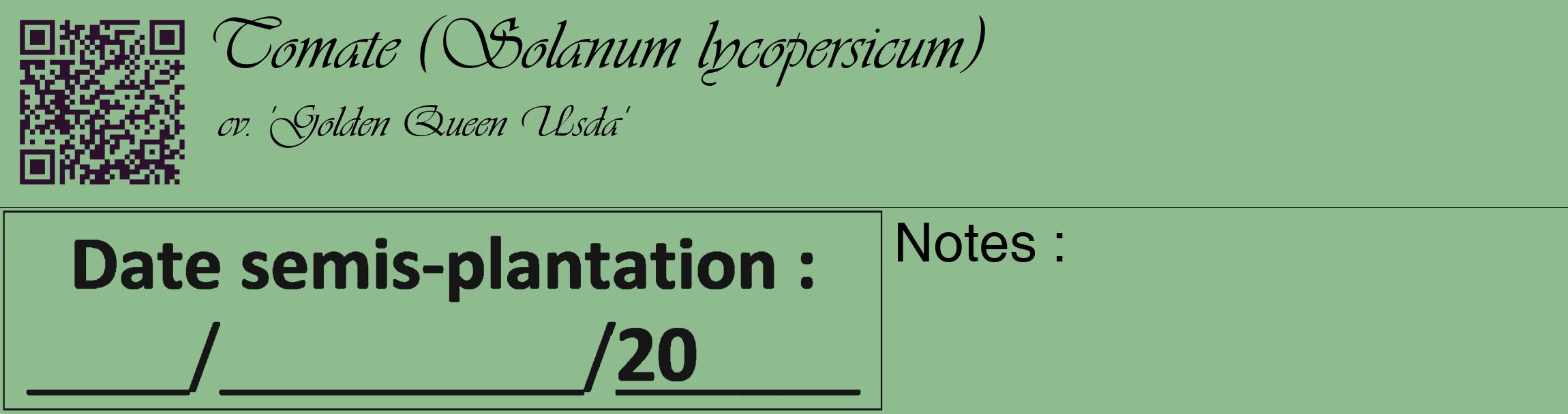 Étiquette de : Solanum lycopersicum cv. 'Golden Queen Usda' - format c - style noire13_basique_basiqueviv avec qrcode et comestibilité