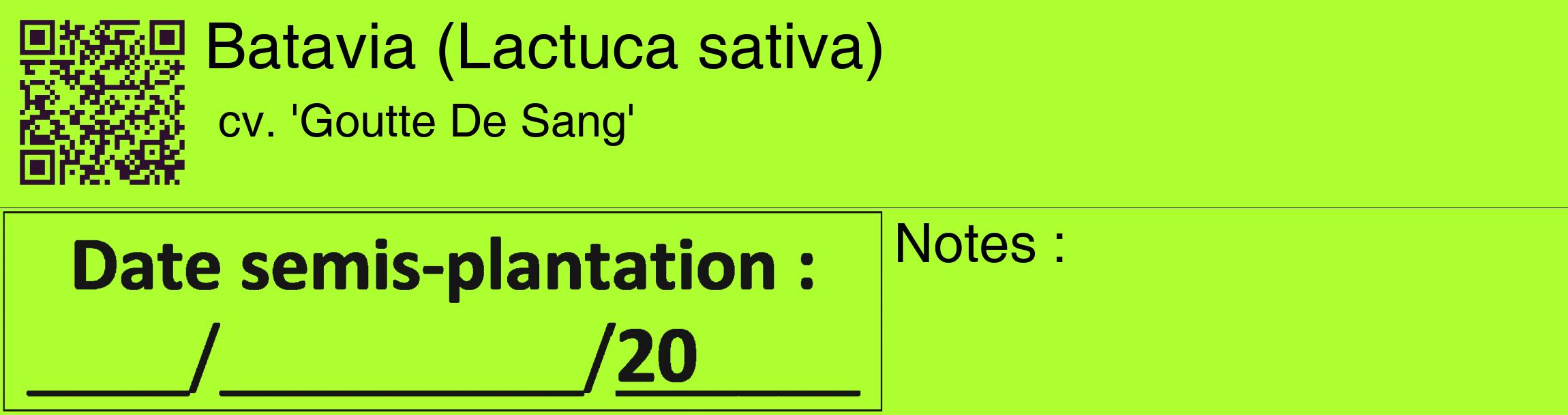 Étiquette de : Lactuca sativa cv. 'Goutte De Sang' - format c - style noire17_basique_basiquehel avec qrcode et comestibilité