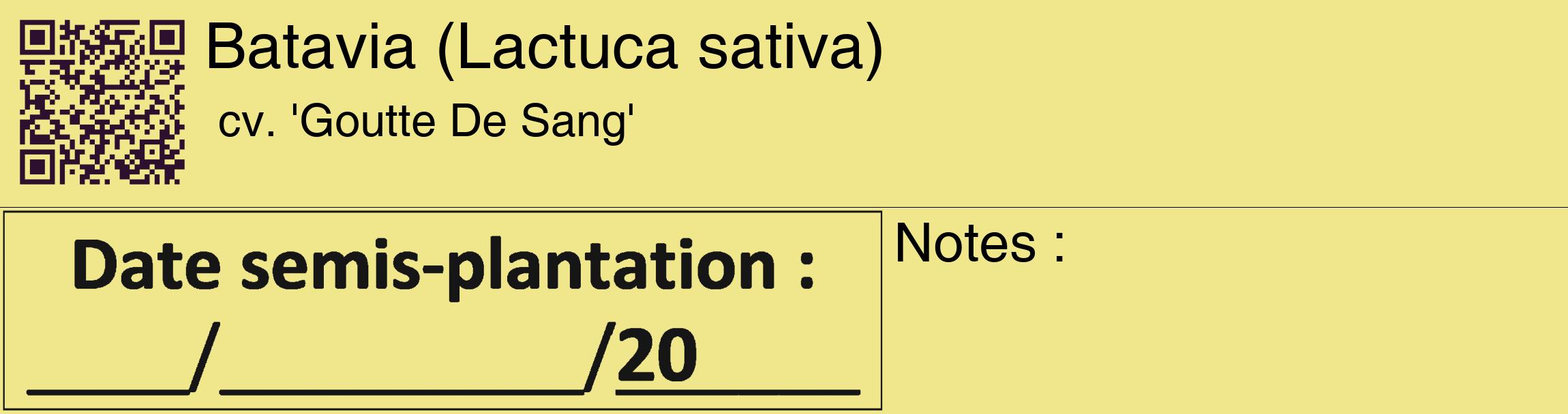 Étiquette de : Lactuca sativa cv. 'Goutte De Sang' - format c - style noire20_basique_basiquehel avec qrcode et comestibilité