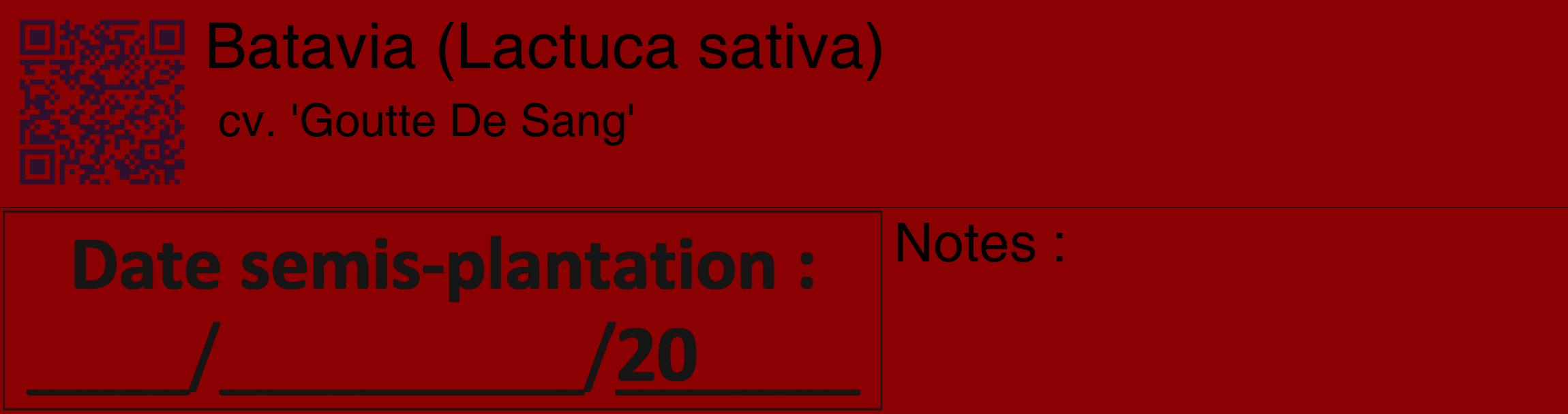 Étiquette de : Lactuca sativa cv. 'Goutte De Sang' - format c - style noire34_basique_basiquehel avec qrcode et comestibilité