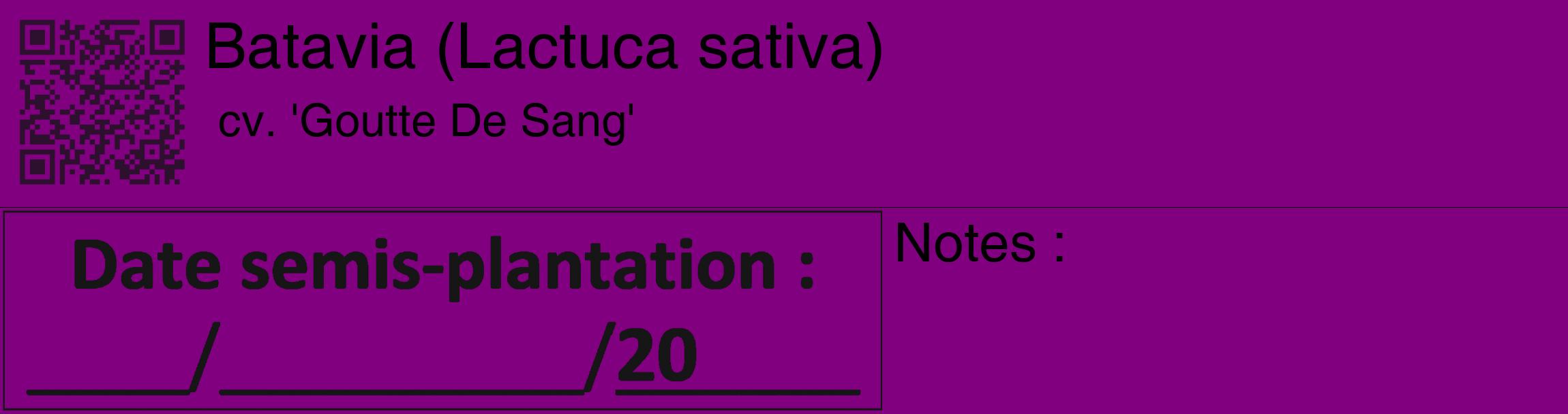 Étiquette de : Lactuca sativa cv. 'Goutte De Sang' - format c - style noire46_basique_basiquehel avec qrcode et comestibilité