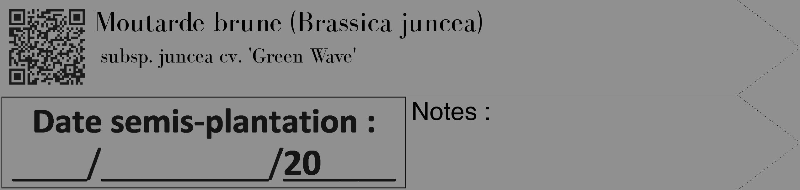 Étiquette de : Brassica juncea subsp. juncea cv. 'Green Wave' - format c - style noire4_simple_simplebod avec qrcode et comestibilité