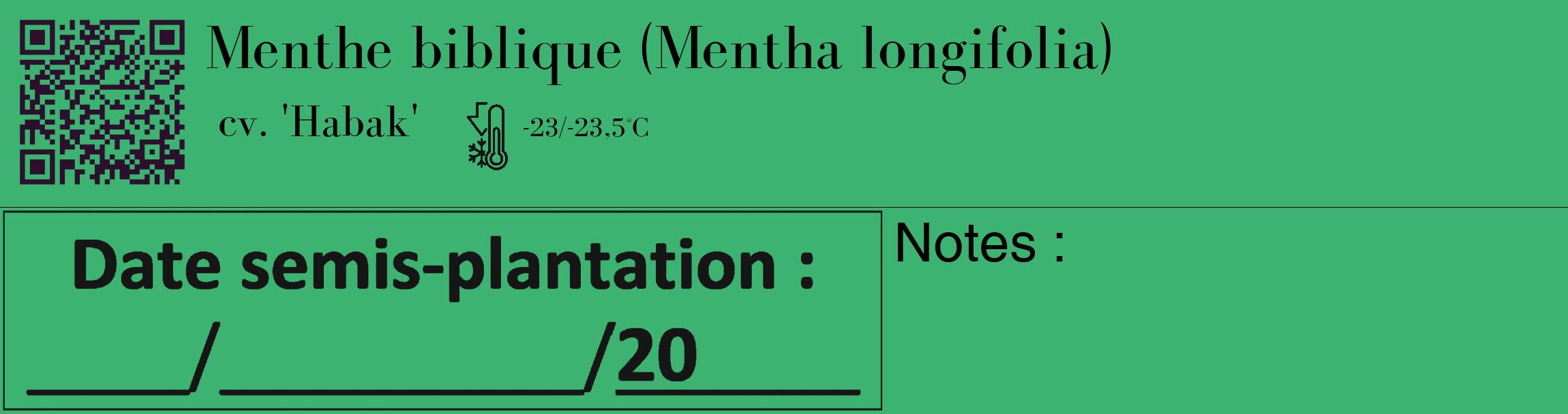 Étiquette de : Mentha longifolia cv. 'Habak' - format c - style noire12_basique_basiquebod avec qrcode et comestibilité