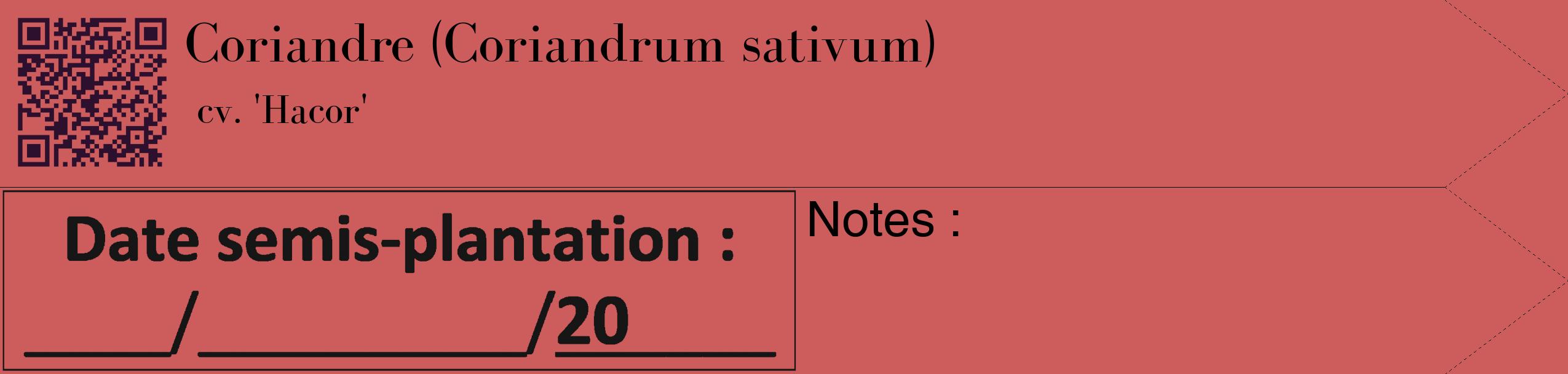 Étiquette de : Coriandrum sativum cv. 'Hacor' - format c - style noire35_simple_simplebod avec qrcode et comestibilité