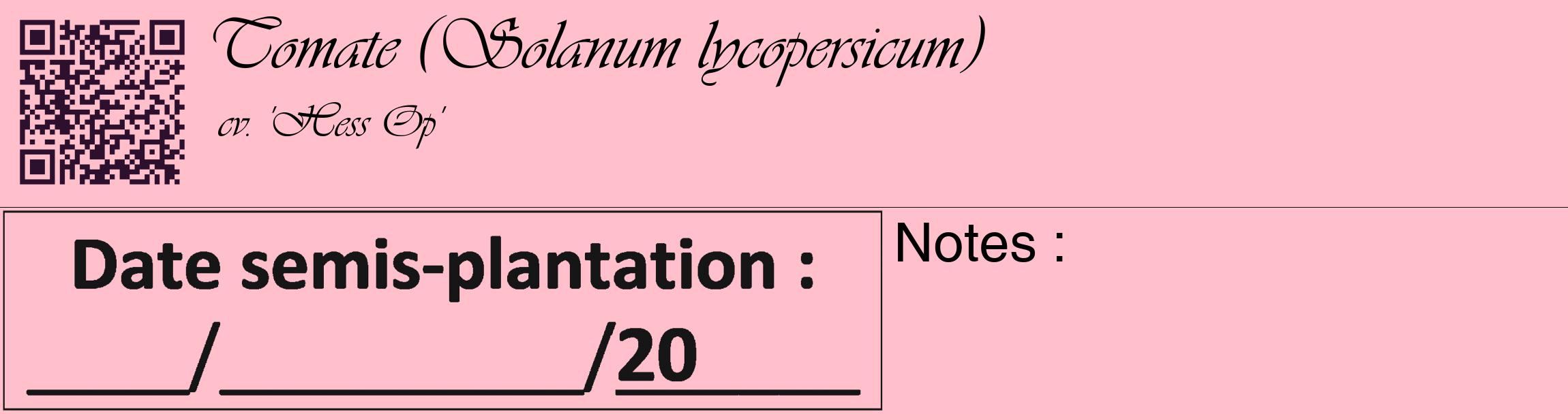 Étiquette de : Solanum lycopersicum cv. 'Hess Op' - format c - style noire40_basique_basiqueviv avec qrcode et comestibilité