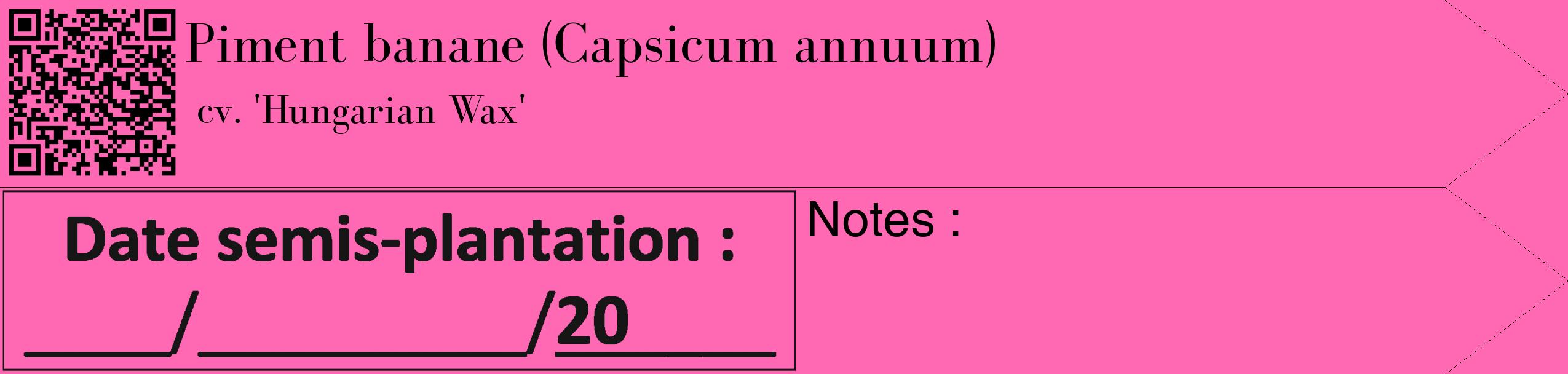 Étiquette de : Capsicum annuum cv. 'Hungarian Wax' - format c - style noire42_simple_simplebod avec qrcode et comestibilité