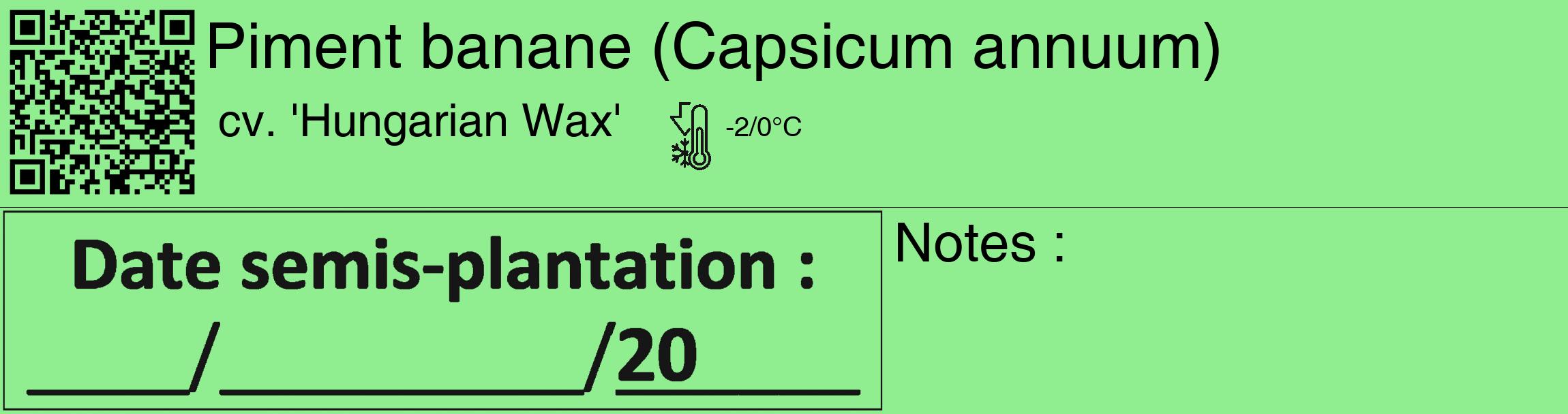 Étiquette de : Capsicum annuum cv. 'Hungarian Wax' - format c - style noire15_basique_basiquehel avec qrcode et comestibilité