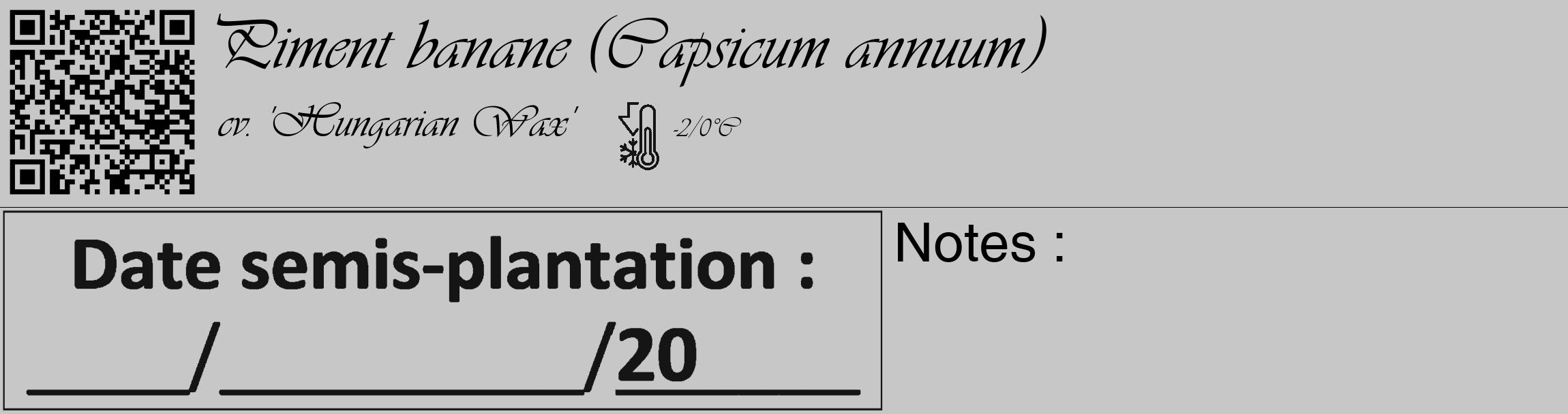 Étiquette de : Capsicum annuum cv. 'Hungarian Wax' - format c - style noire15_basique_basiqueviv avec qrcode et comestibilité