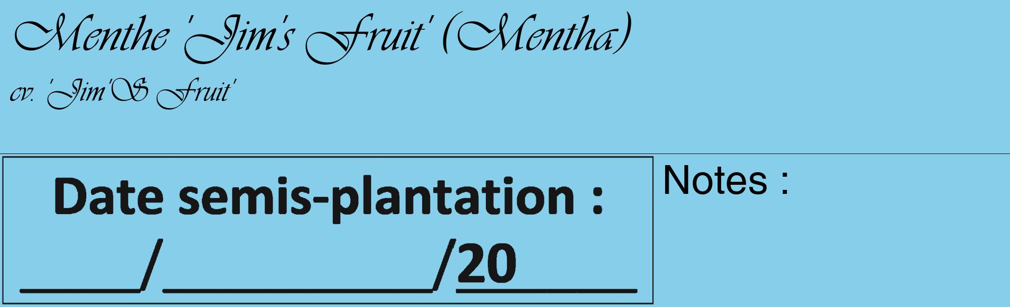 Étiquette de : Mentha cv. 'Jim'S Fruit' - format c - style noire1_basique_basiqueviv avec comestibilité