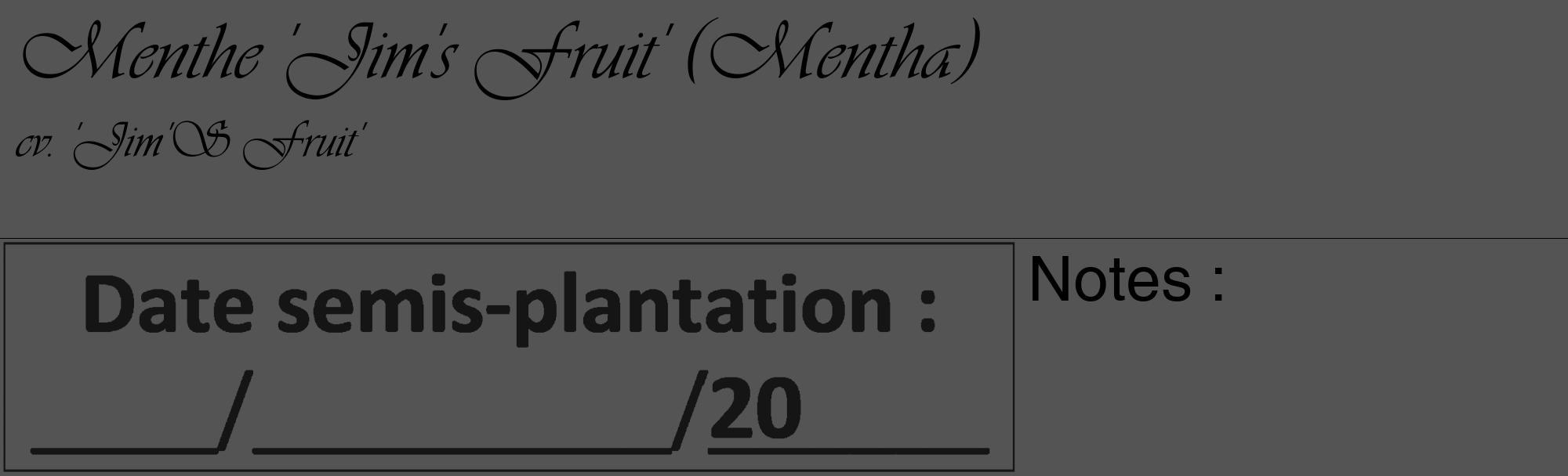 Étiquette de : Mentha cv. 'Jim'S Fruit' - format c - style noire30_basique_basiqueviv avec comestibilité