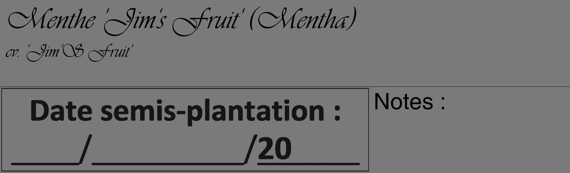 Étiquette de : Mentha cv. 'Jim'S Fruit' - format c - style noire3_basique_basiqueviv avec comestibilité