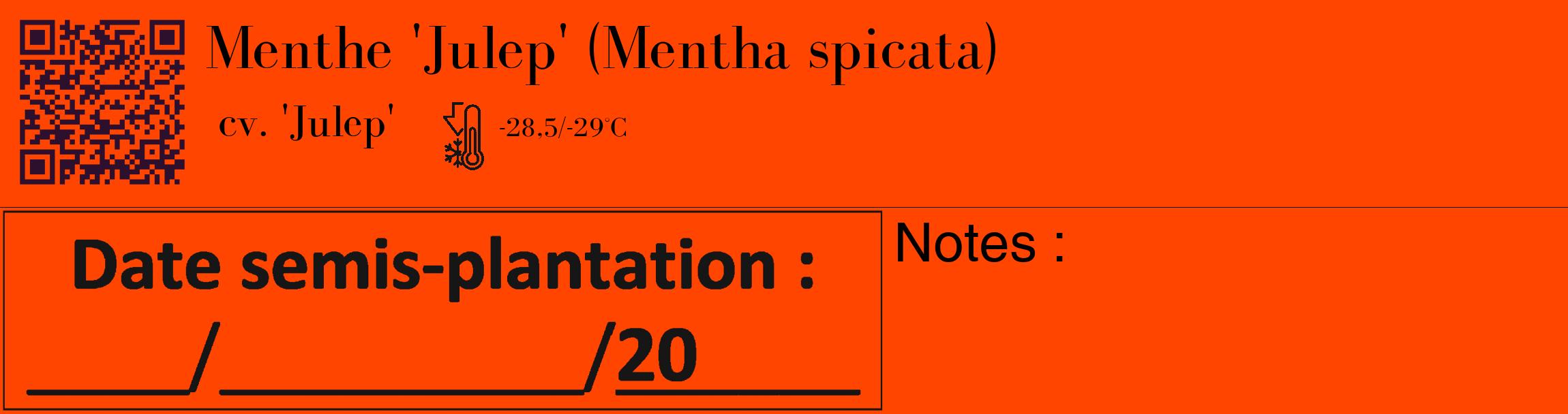 Étiquette de : Mentha spicata cv. 'Julep' - format c - style noire26_basique_basiquebod avec qrcode et comestibilité