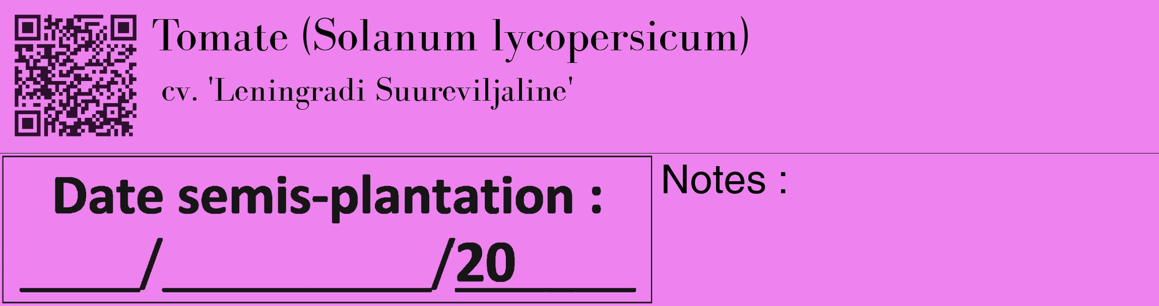 Étiquette de : Solanum lycopersicum cv. 'Leningradi Suureviljaline' - format c - style noire53_basique_basiquebod avec qrcode et comestibilité