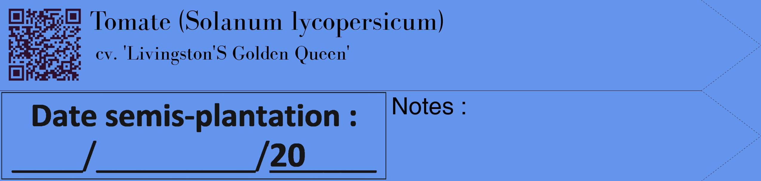 Étiquette de : Solanum lycopersicum cv. 'Livingston'S Golden Queen' - format c - style noire4_simple_simplebod avec qrcode et comestibilité