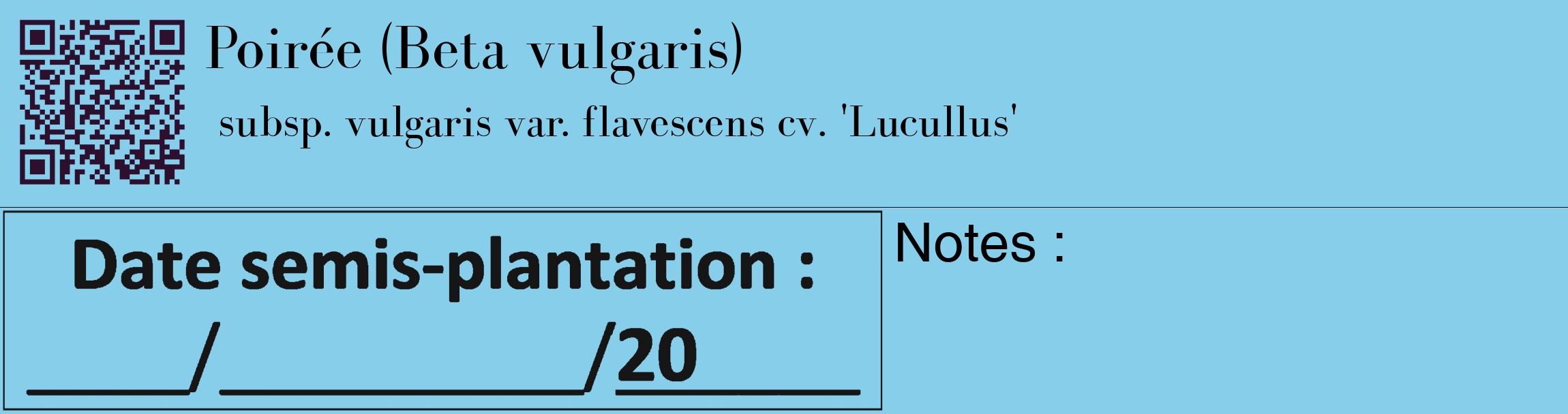 Étiquette de : Beta vulgaris subsp. vulgaris var. flavescens cv. 'Lucullus' - format c - style noire1_basique_basiquebod avec qrcode et comestibilité