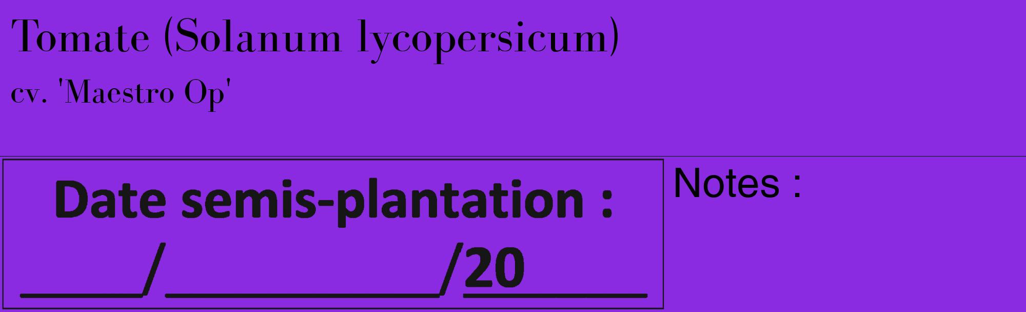 Étiquette de : Solanum lycopersicum cv. 'Maestro Op' - format c - style noire49_basique_basiquebod avec comestibilité