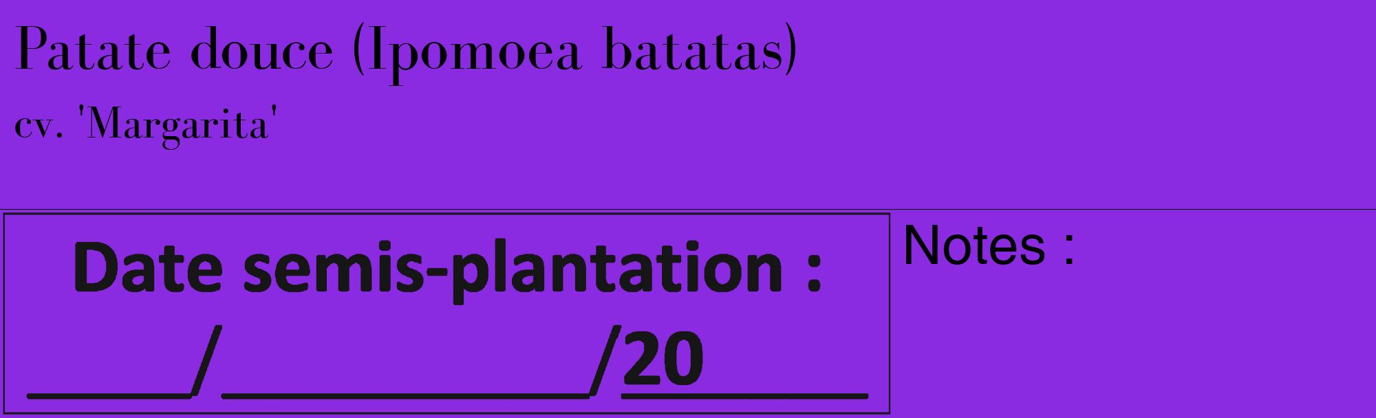 Étiquette de : Ipomoea batatas cv. 'Margarita' - format c - style noire49_basique_basiquebod avec comestibilité