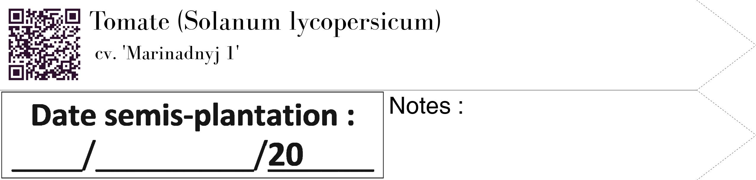 Étiquette de : Solanum lycopersicum cv. 'Marinadnyj 1' - format c - style noire60_simple_simplebod avec qrcode et comestibilité