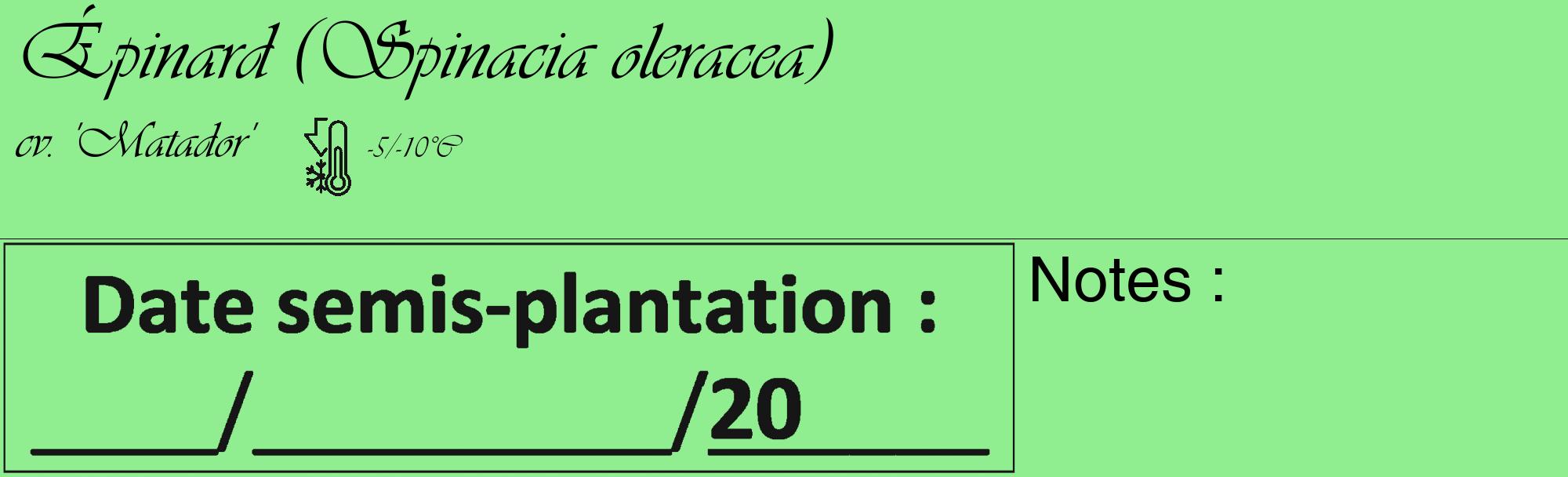 Étiquette de : Spinacia oleracea cv. 'Matador' - format c - style noire15_basique_basiqueviv avec comestibilité