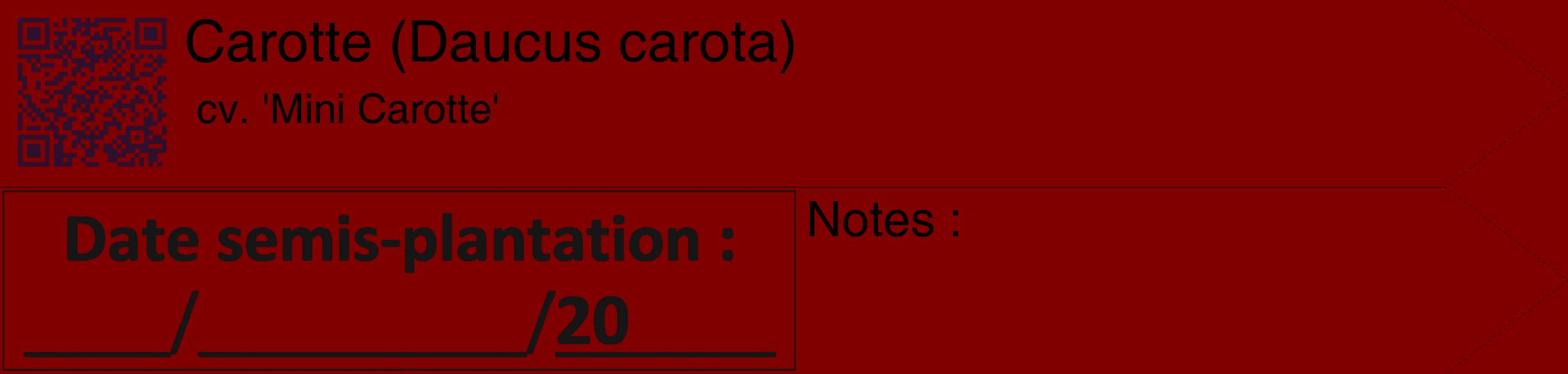 Étiquette de : Daucus carota cv. 'Mini Carotte' - format c - style noire29_simple_simplehel avec qrcode et comestibilité