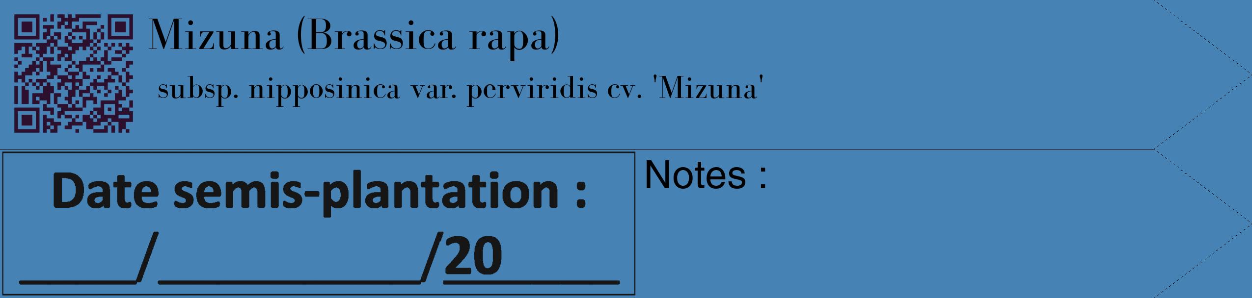 Étiquette de : Brassica rapa subsp. nipposinica var. perviridis cv. 'Mizuna' - format c - style noire5_simple_simplebod avec qrcode et comestibilité