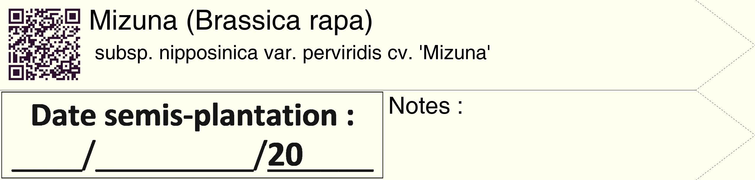 Étiquette de : Brassica rapa subsp. nipposinica var. perviridis cv. 'Mizuna' - format c - style noire19_simple_simplehel avec qrcode et comestibilité