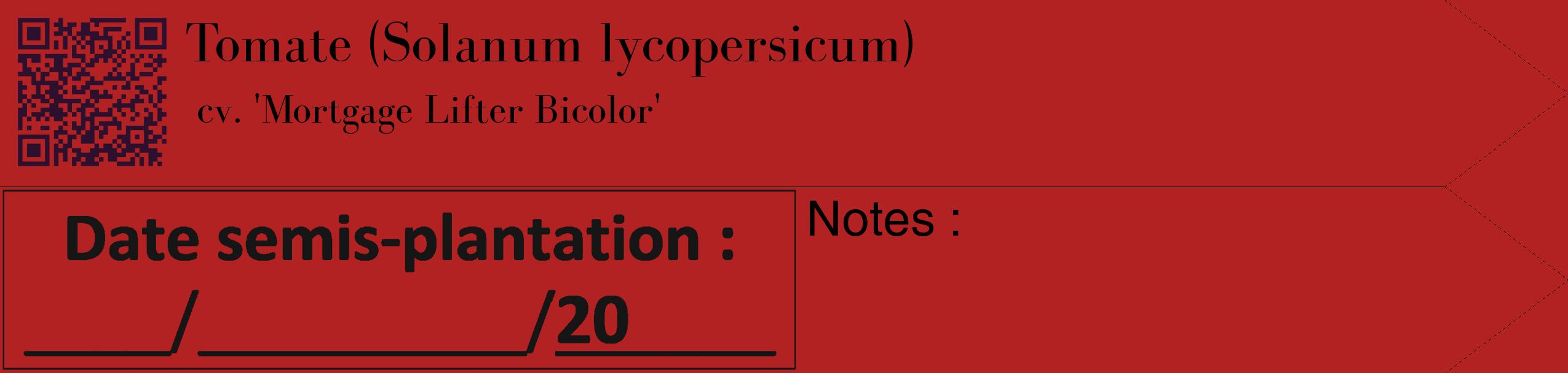 Étiquette de : Solanum lycopersicum cv. 'Mortgage Lifter Bicolor' - format c - style noire28_simple_simplebod avec qrcode et comestibilité