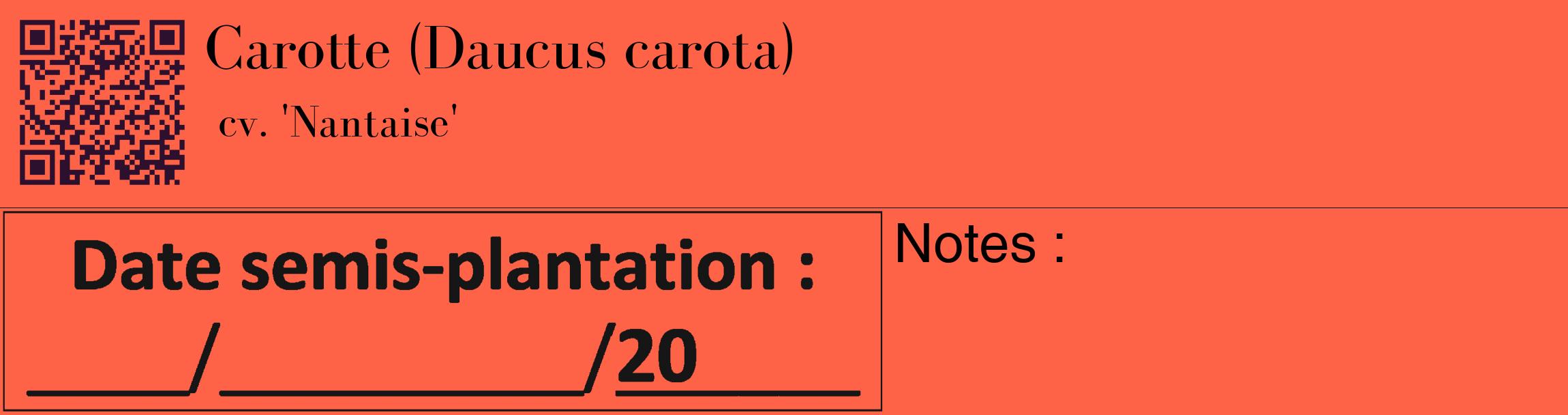 Étiquette de : Daucus carota cv. 'Nantaise' - format c - style noire25_basique_basiquebod avec qrcode et comestibilité