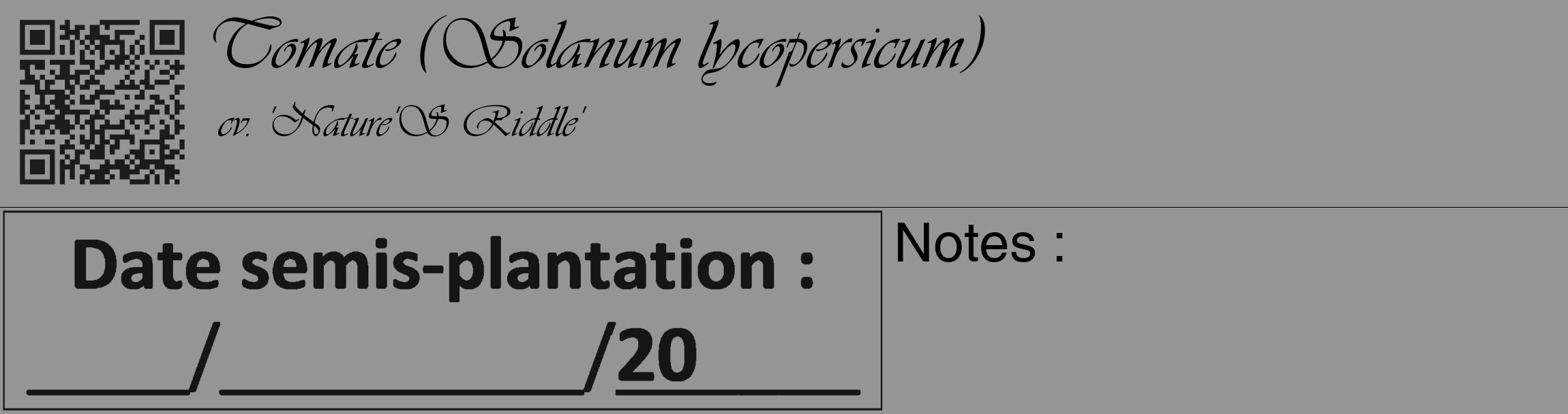 Étiquette de : Solanum lycopersicum cv. 'Nature'S Riddle' - format c - style noire16_basique_basiqueviv avec qrcode et comestibilité