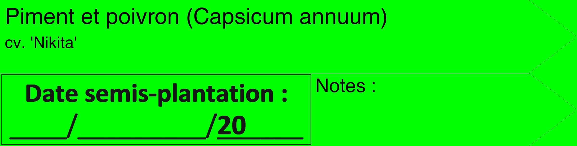 Étiquette de : Capsicum annuum cv. 'Nikita' - format c - style noire16_simple_simplehel avec comestibilité