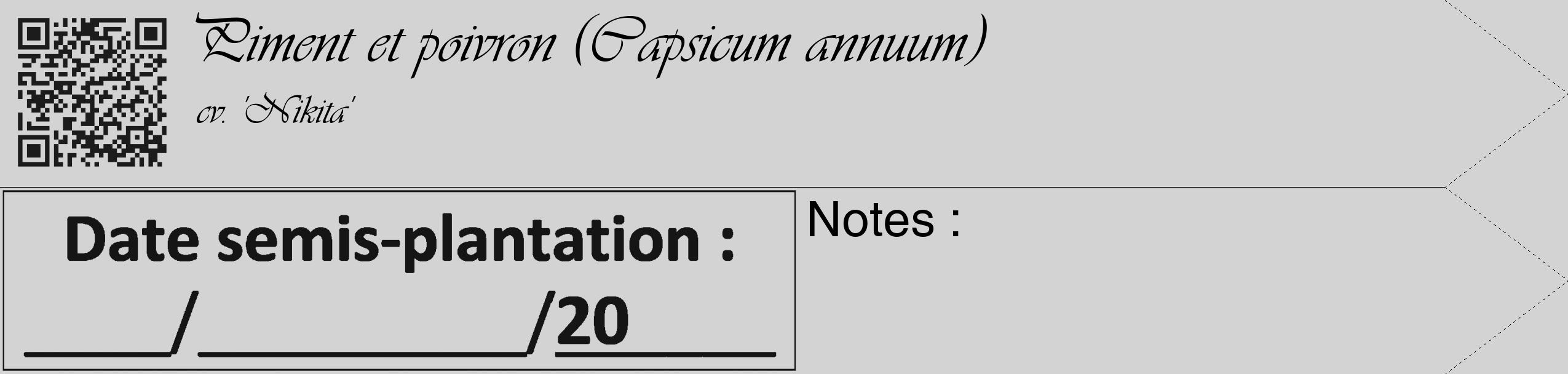 Étiquette de : Capsicum annuum cv. 'Nikita' - format c - style noire56simple_basique_basiqueviv avec qrcode et comestibilité